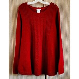 Charter Club Women's Sweater Size 3X Red Cable Knit Shoulder Button Accent NWT